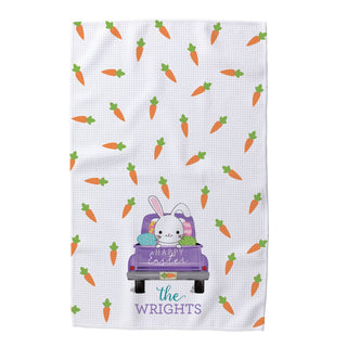 Happy Easter Bunny Truck Personalized Waffle Tea Towel