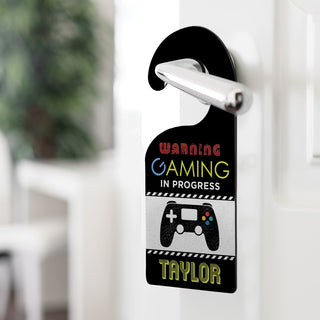 Warning Gaming In Progress Personalized Door Hanger