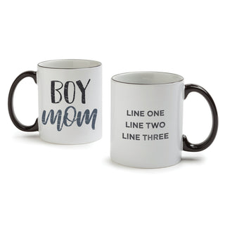 Boy Mom White Coffee Mug with Black Rim and Handle-11oz