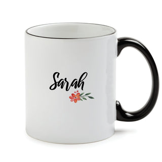 Floral Crazy Chicken Lady White Coffee Mug with Black Rim and Handle-11oz