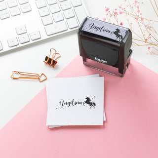 Starry Unicorn Rectangular Self-Inking Name Stamp