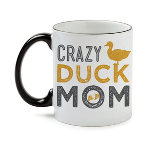 Crazy Duck Mom White Coffee Mug with Black Rim and Handle-11oz