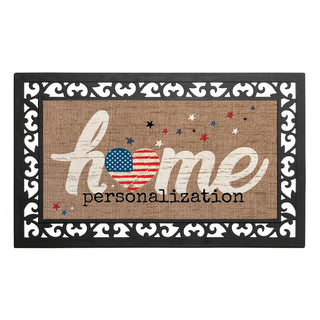 Patriotic Heart Home Insert and Ornate Rubber Doormat Frame