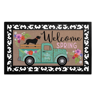 Welcome Spring Teal Truck Insert and Ornate Rubber Doormat Frame