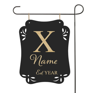 Name and Initial Personalized Black Wood Hanging Garden Flag