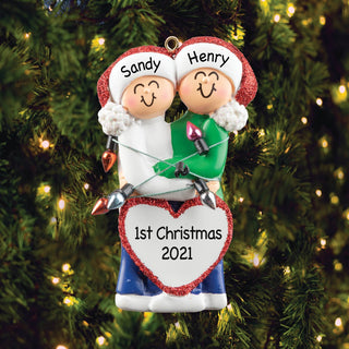 Caucasian Couple In Lights Personalized Ornament