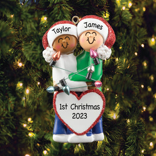African American Woman & White Man Couple In Lights Ornament
