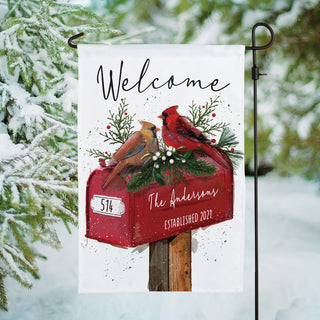 Welcome Cardinal Couple On Mailbox Personalized Garden Flag