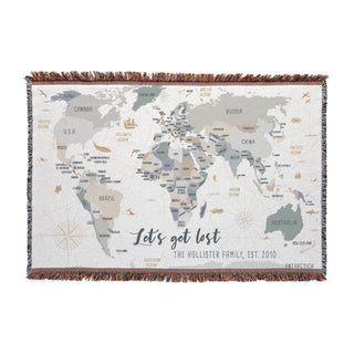 Map of the World Personalized Fringe Blanket