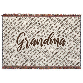 Family Names Fringe Throw Blanket Ivory & Brown