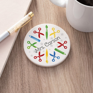 Teacher Tools Pattern Personalized Round Desk Coaster