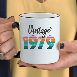 Vintage Year Personalized Black Handle Coffee Mug - 11oz