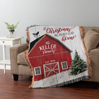 At Christmas All Roads Lead Home Fringe Throw Blanket