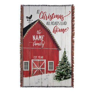 At Christmas All Roads Lead Home Fringe Throw Blanket