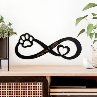 Infinity Paw Love Personalized Black Wood Plaque
