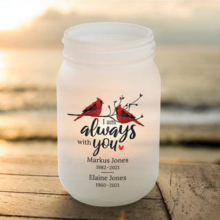 Cardinals frosted mason jar votive holder with name and date