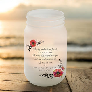 So long for now floral mason jar votive with name and date