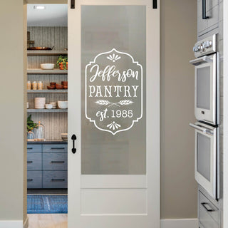 Family Pantry Wheat Personalized White Vinyl Door Decal
