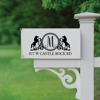 Equestrian design mailbox decal with address and initial