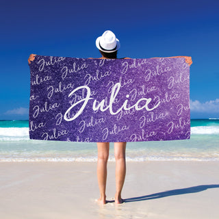 Purple Glitter Personalized Velour Beach Towel