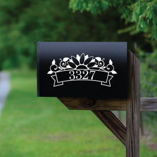 Scroll flower white mailbox decal with numbers