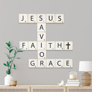 Grace, Jesus, Savior, Faith White Wood Puzzle Tiles