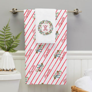 Holiday Floral Wreath with Initial Personalized Hand Towel