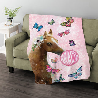 Bubble Gum Horse Personalized Fuzzy Throw Blanket