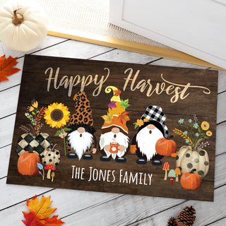 Happy Harvest Gnome Personalized Thin Doormat