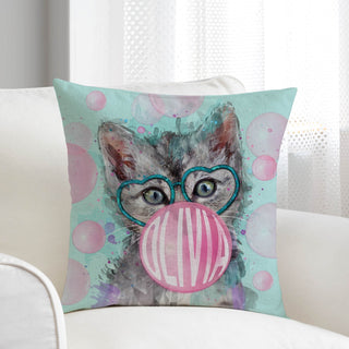 Bubble gum kitten throw pillow with name