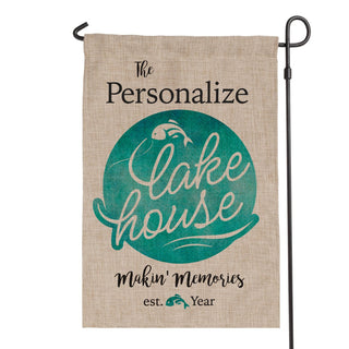 Lake House Personalized Burlap Garden Flag