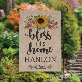Bless this home burlap garden flag