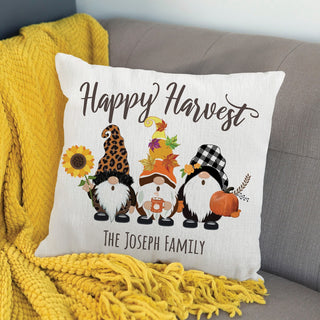Happy Harvest Gnomes Personalized 17x17 Throw Pillow