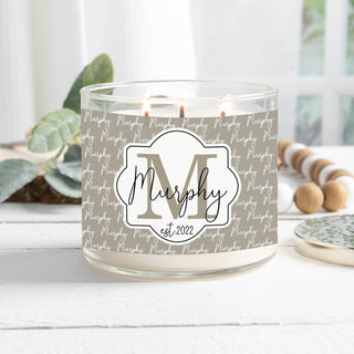 Family Name & Initial Personalized 3 Wick Candle