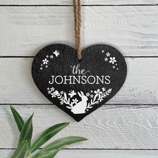 Family Spring Bunny Personalized 5" Slate Hanging Heart
