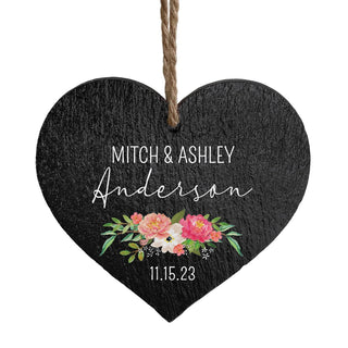 Floral Couple Personalized 5" Slate Hanging Heart