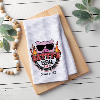 Hog Wild BBQ Personalized Waffle Tea Towel