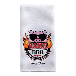 Hog Wild BBQ Personalized Waffle Tea Towel