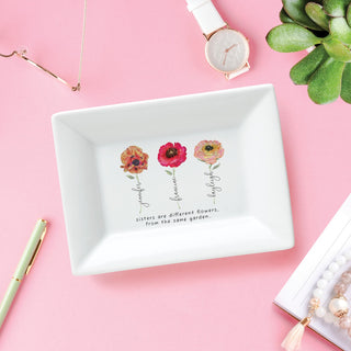 Sisters Floral Personalized Rectangle Trinket Dish