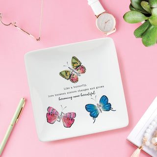 Butterfly Sisters Personalized Square Trinket Dish