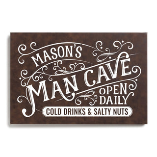 Man Cave Brown Leather Personalized 12x18 Canvas