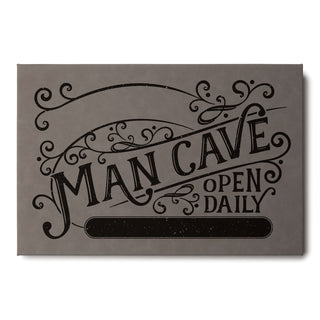 Man Cave Gray Leather Personalized 12x18 Canvas