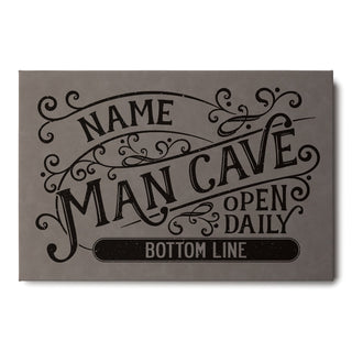 Man Cave Gray Leather Personalized 12x18 Canvas