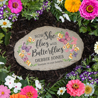 Now She Flies with Butterflies Garden Stone memorial garden stone personalized with dates and name a remembrance gift to honor loved one
