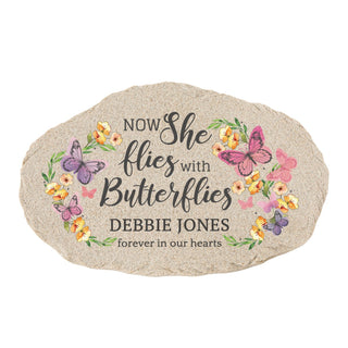 Now She Flies with Butterflies Garden Stone - Two Open Lines
