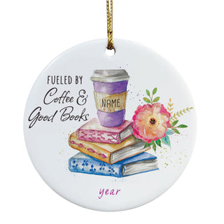 Fueled by Coffee & Books Floral Ceramic Ornament