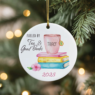 Fueled by Tea & Books Floral Ceramic Ornament