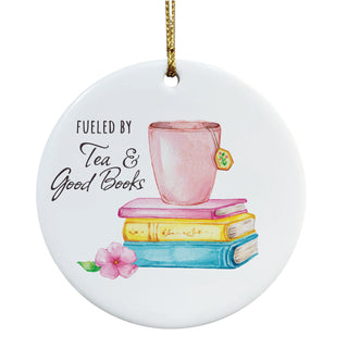 Fueled by Tea & Books Floral Ceramic Ornament