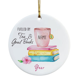 Fueled by Tea & Books Floral Ceramic Ornament