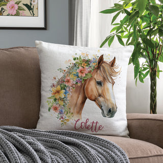 Floral Horse Portrait 14x14" Throw Pillow